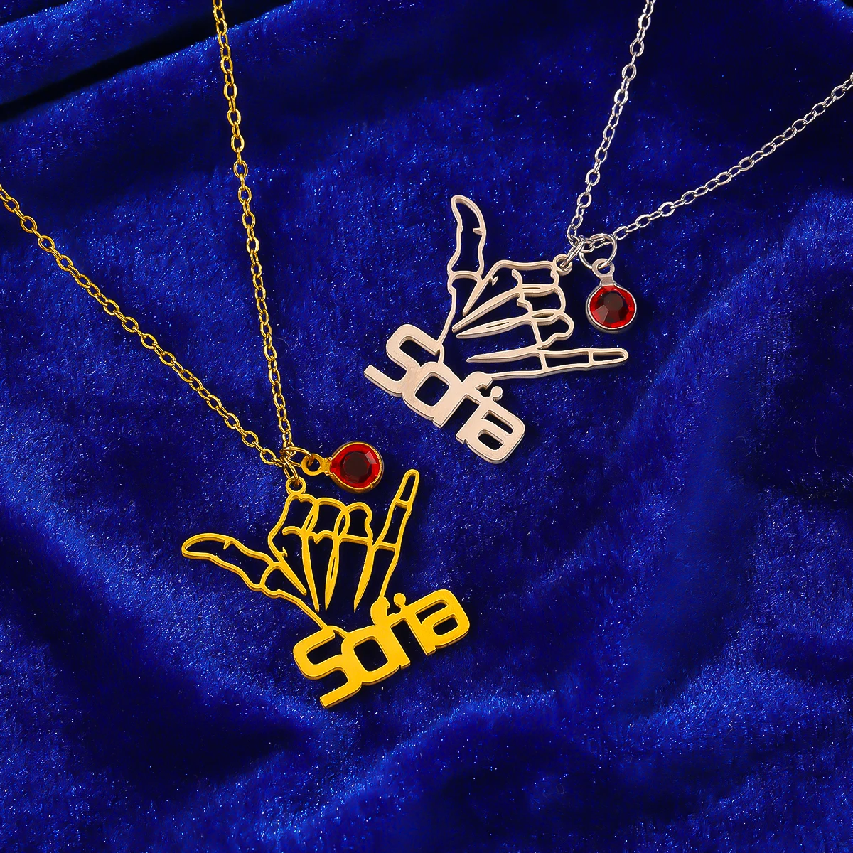 

Custom Name Stainless Steel Openwork Rock Hand Gesture Necklace Women's Fashion Pendant Necklace Birthday Gift