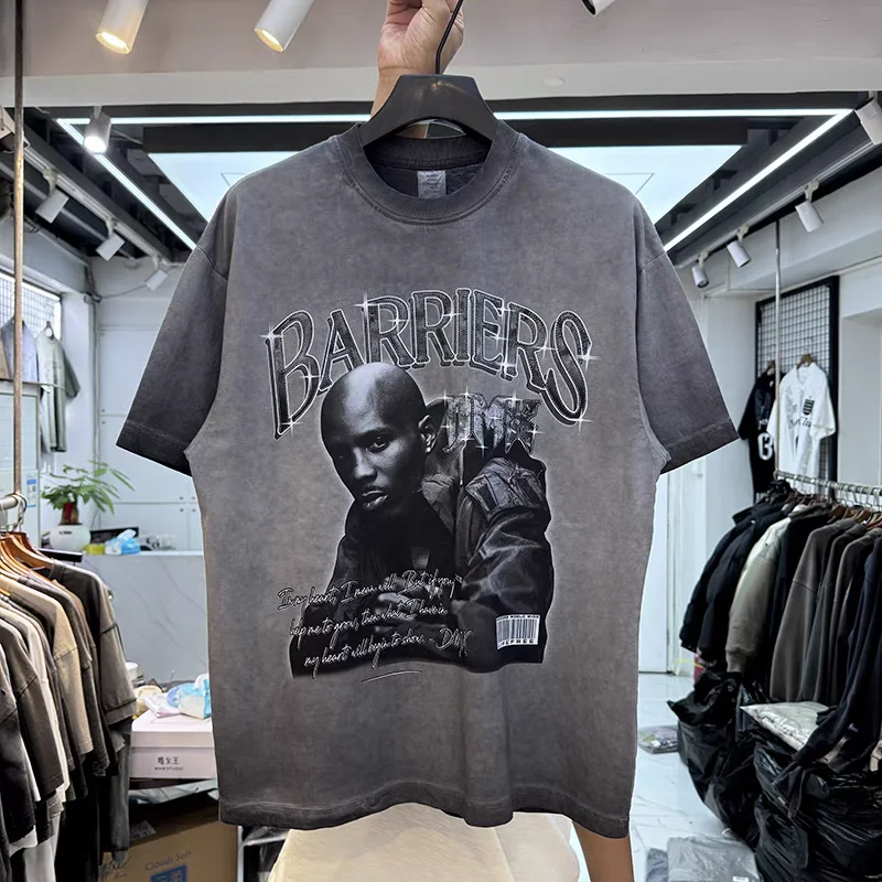American high street rap with black prints T Shirt Men Women Oversized T-shirt Top Tees