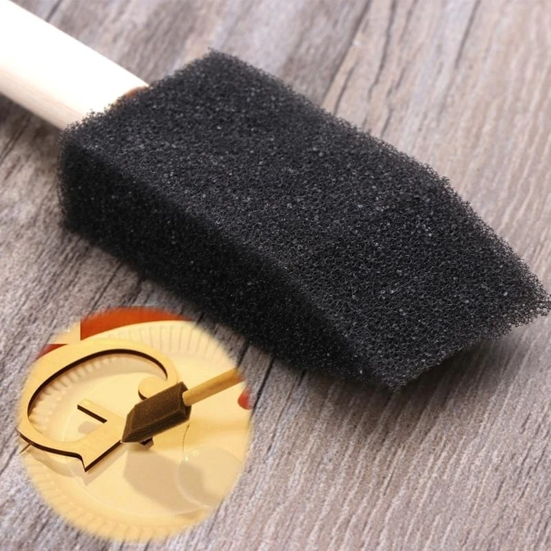 10Pcs Sponge Brush Wooden Handle Watercolor Oil Stain Art Craft Painting Drawing