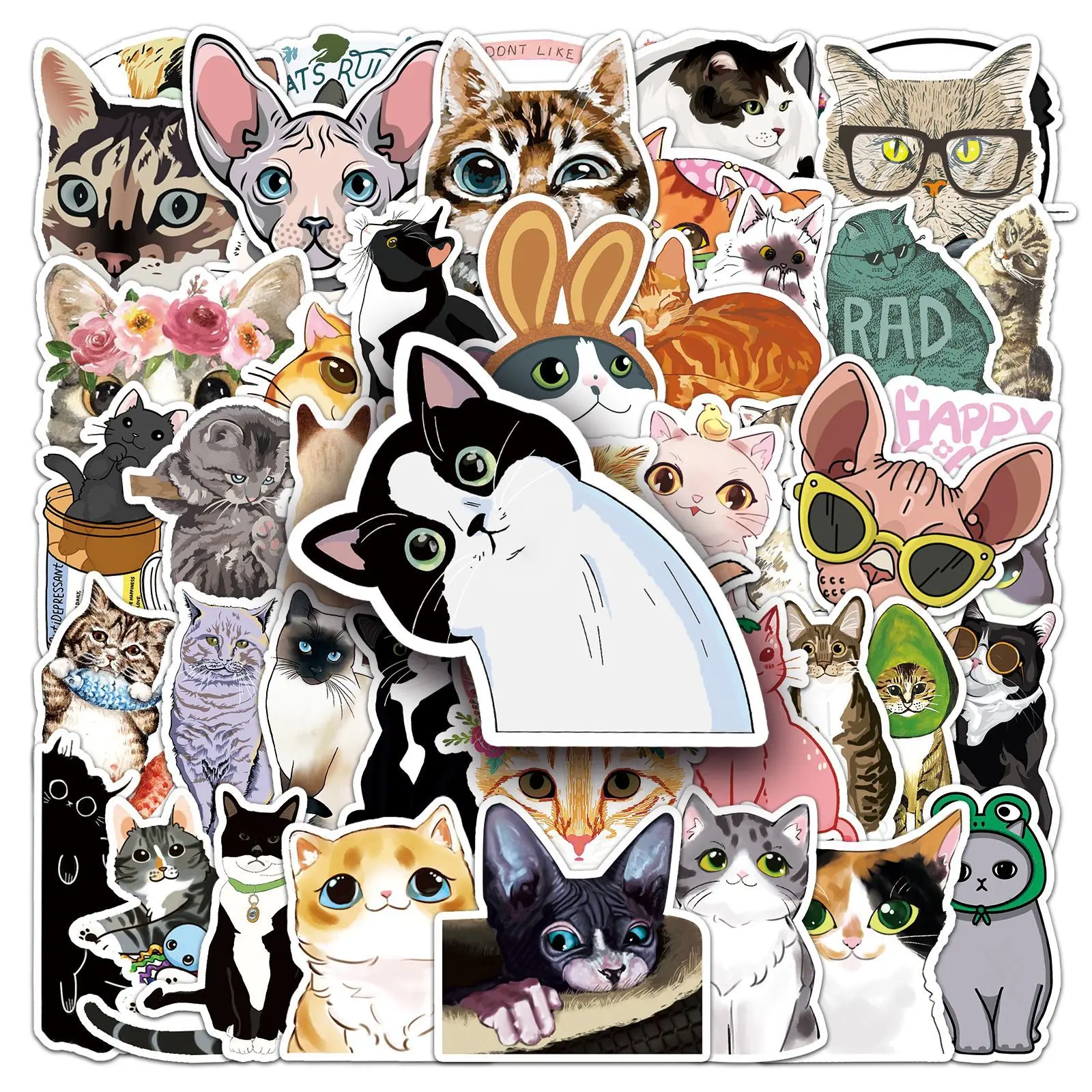 Kids Toys Laptop - 50 adet sevimli kedi karikatür graffiti