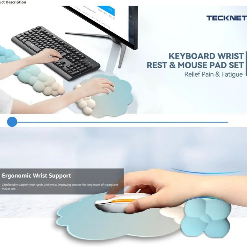 Memory-Schaum-Handgelenkauflage-Mauspad-Set mit Wolkenmuster, 5 Farben, ergonomische Schreibtischunterlage für Büro und Gaming – Detail 3