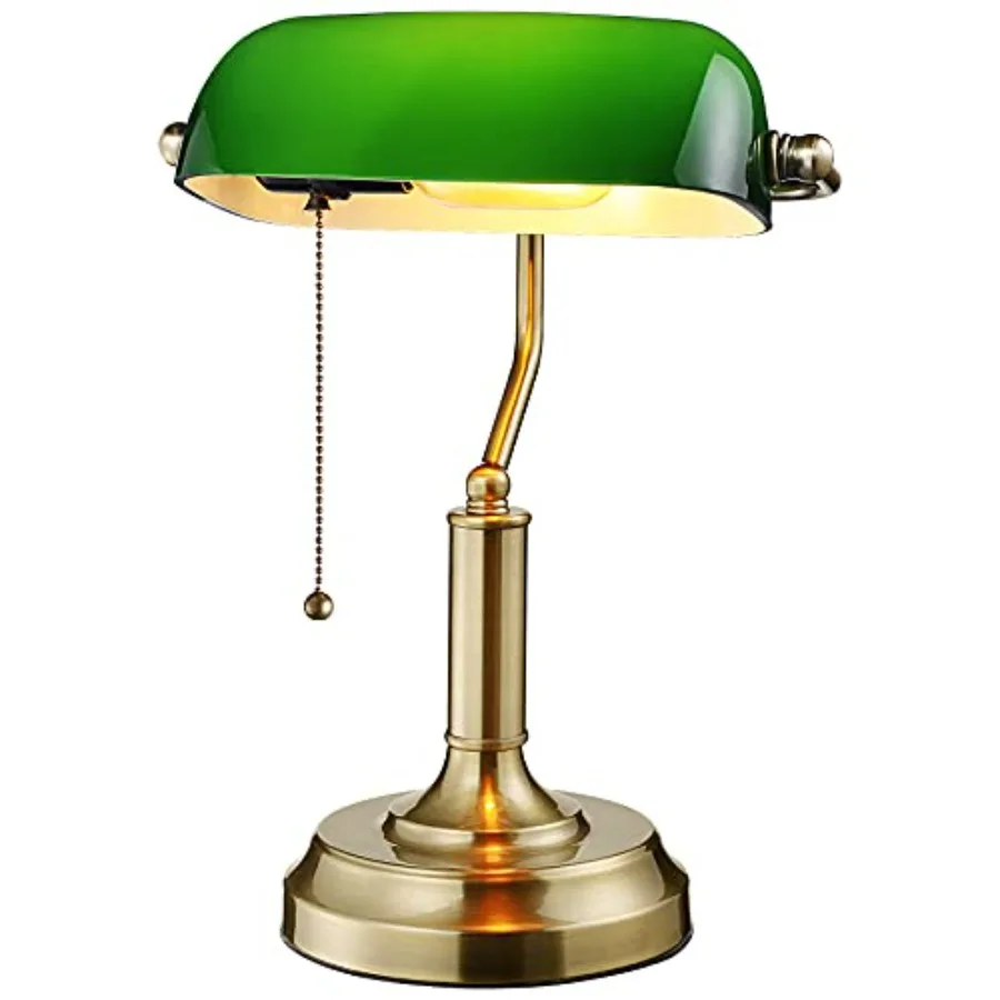 

Glass Bankers Desk Lamp Antique Desk Lamps with Brass Base Traditional Library Lamp with Pull Chain E26 Base Vintage Desk Lamp