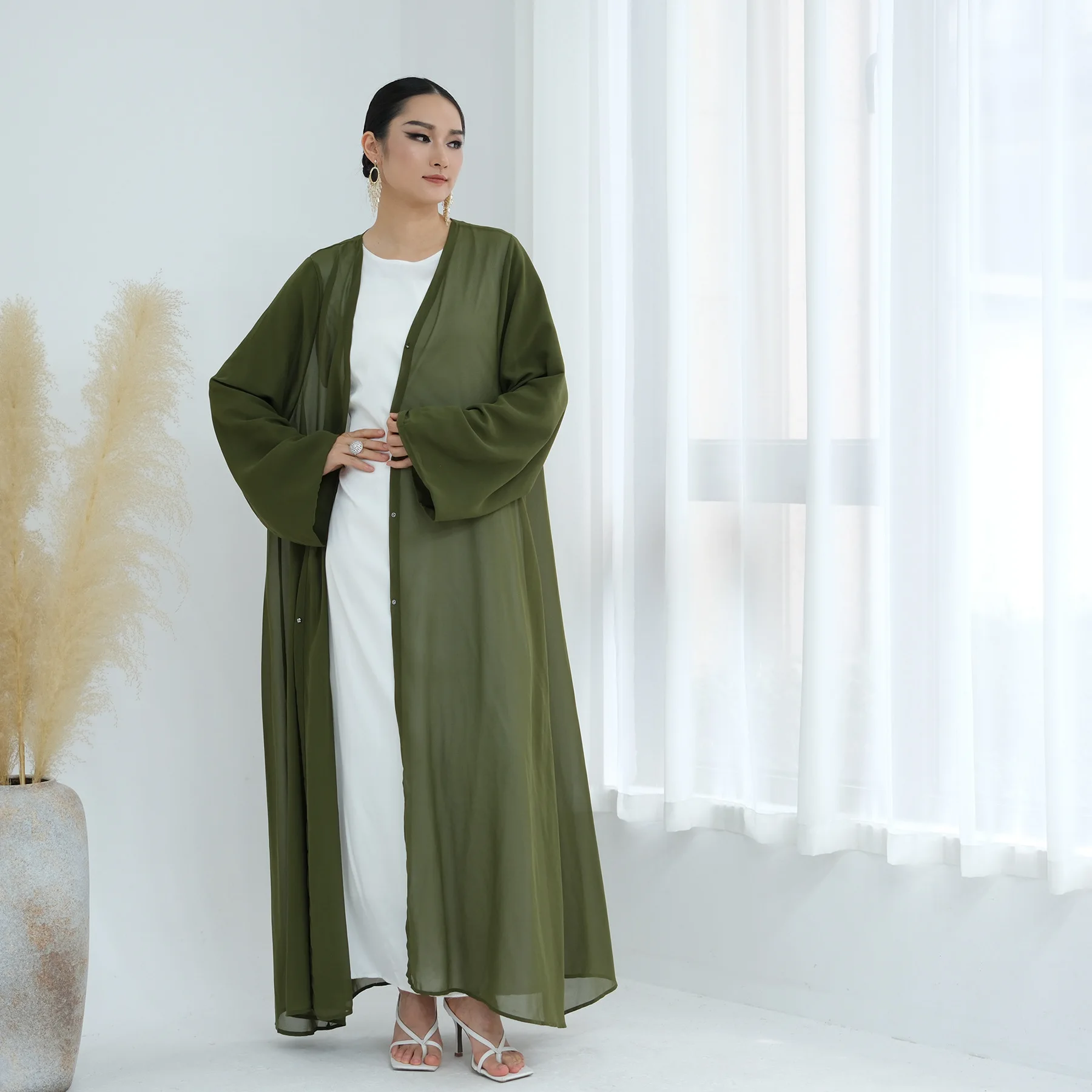 Summer Fashion Women's Solid Color Casual Trendy Simple Basic Long Sleeve Chiffon Cardigan Coats Female Clothes with Headscarves