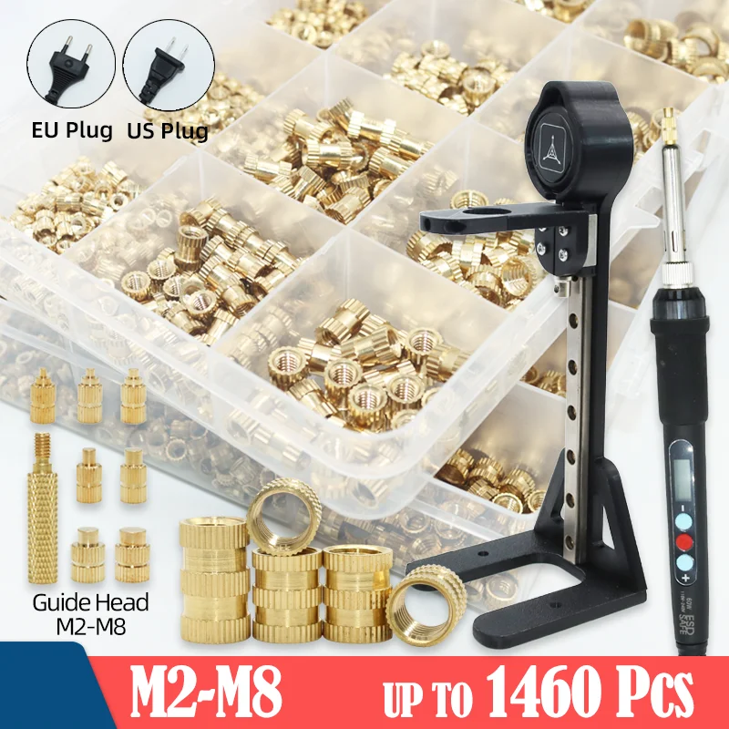 

up to 1460P Thread Brass Insert Nut Heat Set Insert Tool Soldering Iron Tip Kit Knurled Embedment Injection Nuts for 3D Printing