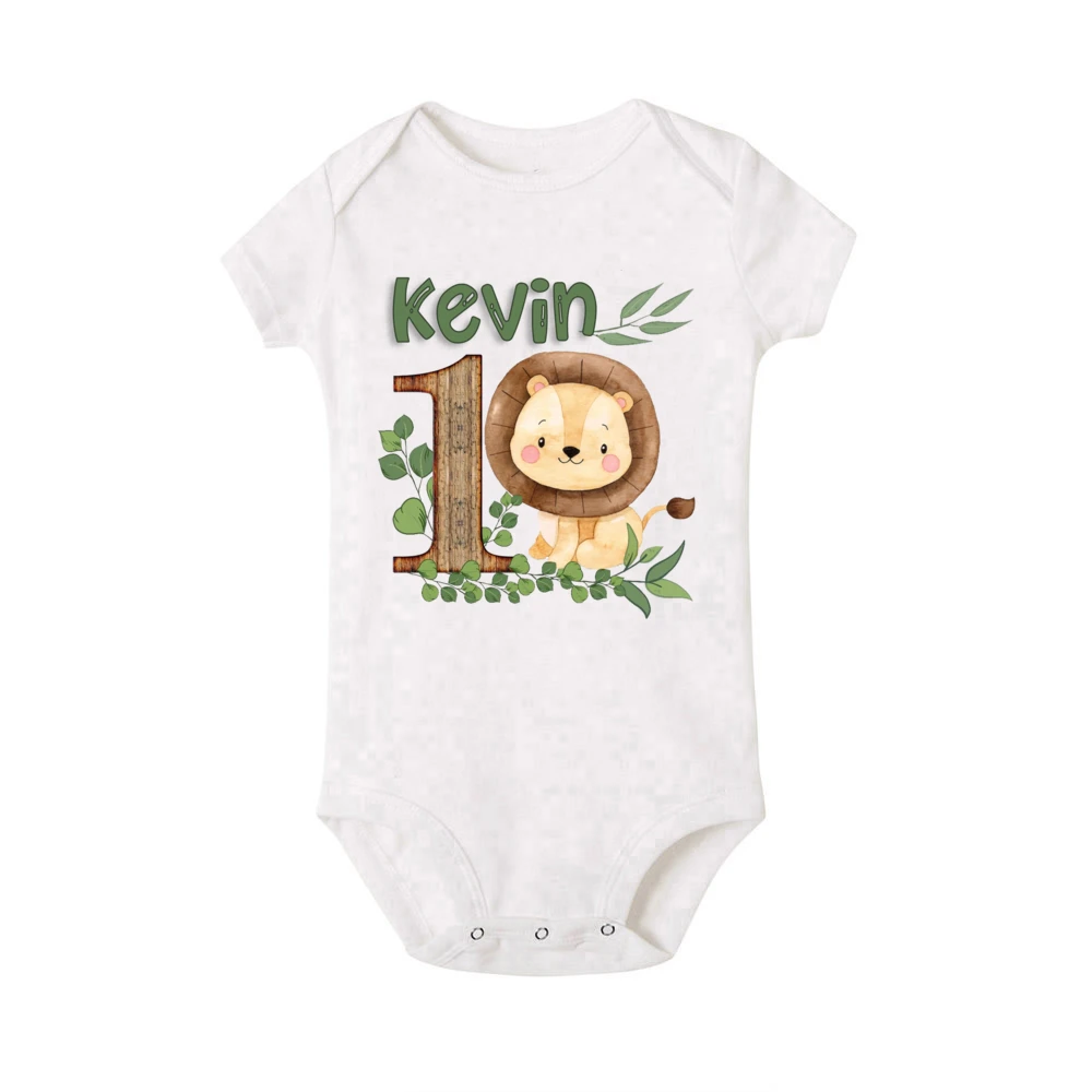 Personalised Safari Animal with Name Baby Romper Newborn Wild One Jungle Birthday Party Bodysuit  Jumpsuit Infant Shower Gifts