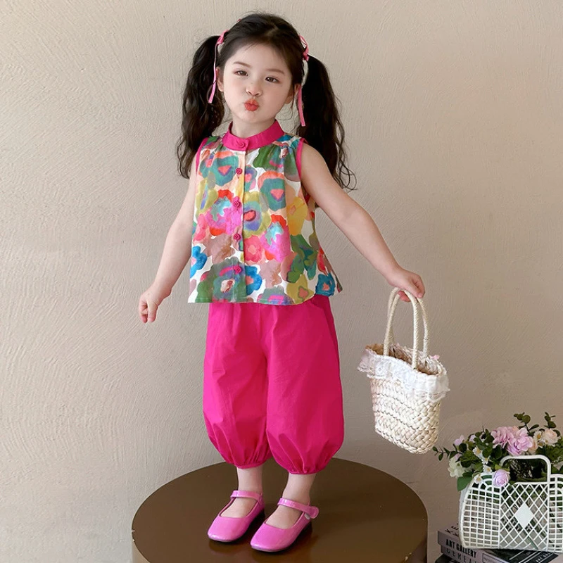 

Girls' summer outfit2026New stylish children's thin vest and cropped pants summer outfit cute two-piece set