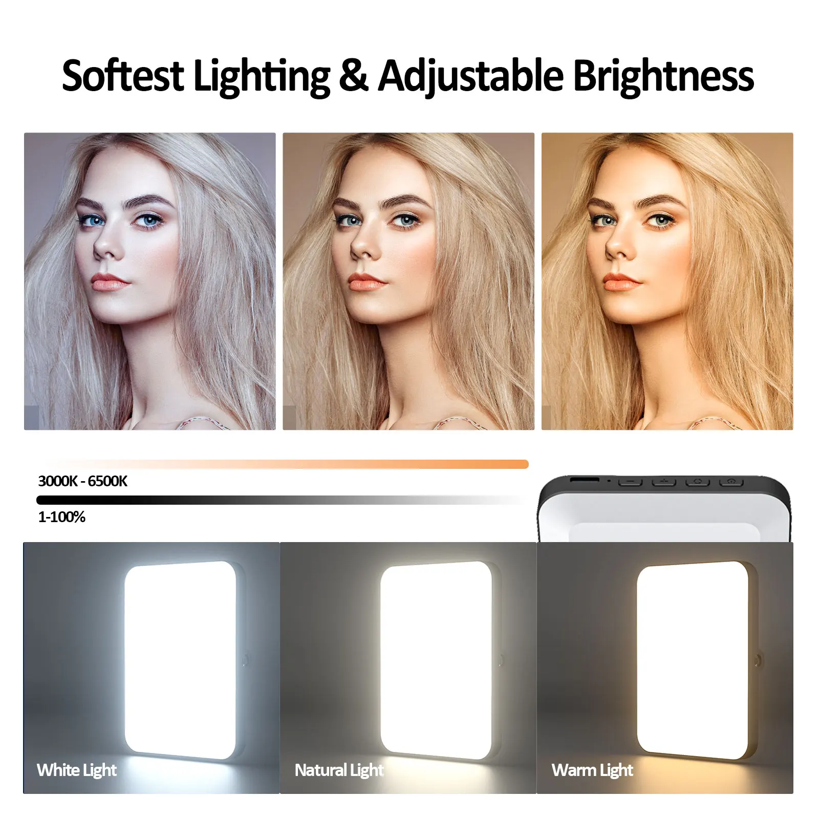 80 LED Portable Selfie Light Rechargeable Video Fill Light with Clip 3 Light Modes 2000mAh Makeup TikTok Selfie Vlog Live video