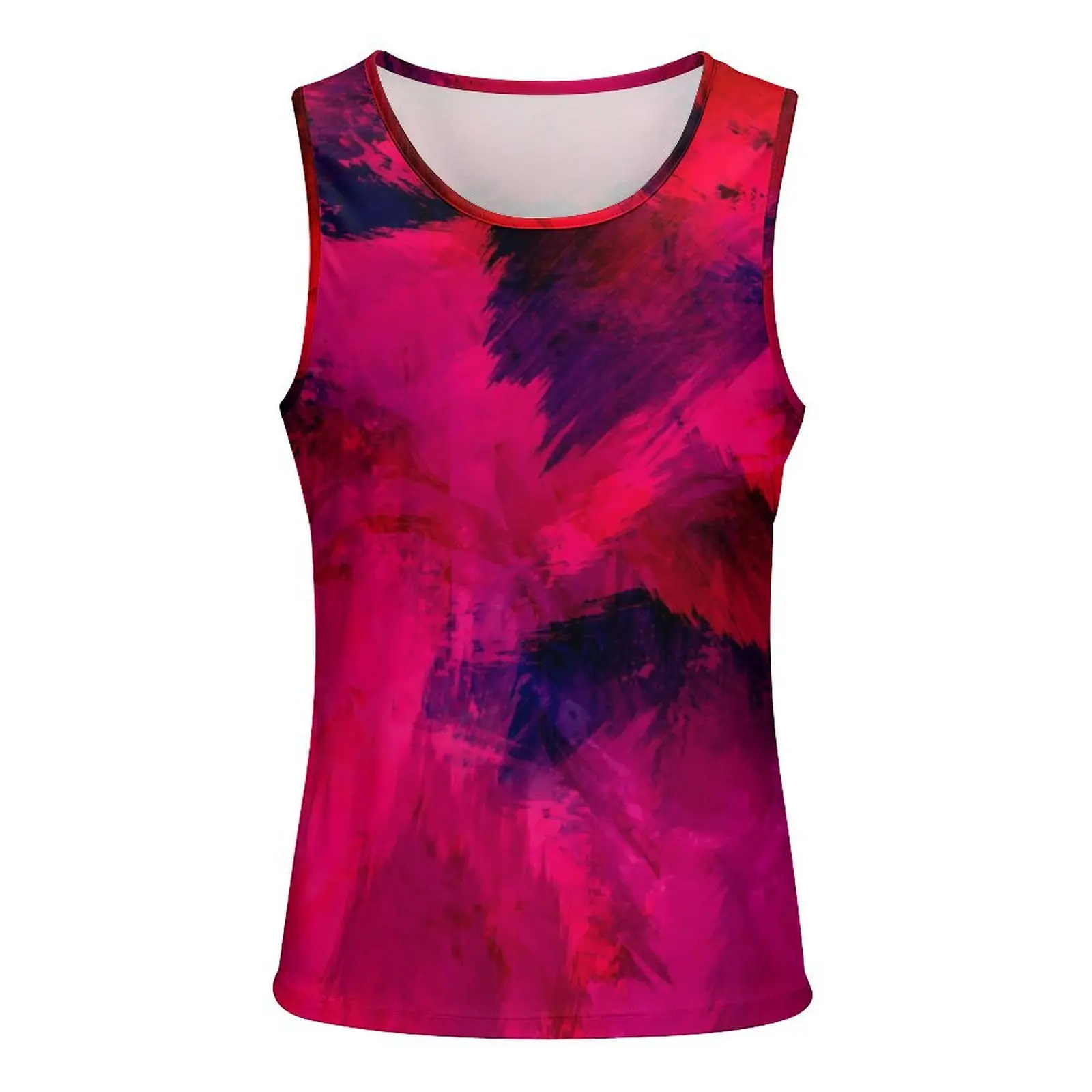 Abstract Brush Tank Top Men Red and Purple Tops Summer Pattern Gym Vintage Oversized Sleeveless Shirts