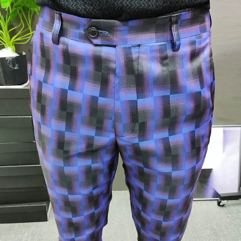 

British Plaid Print Color Contrast Pant Spring Suit Pant Pantalones Hombre Men Wedding Masculino Trousers Formal Pant For Men