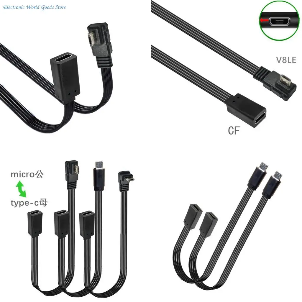 A3PD Flat Type C To Microed USB Converter Cord For Narrow Space Supports 10W Fast Charging Multiple Devices Compatibility