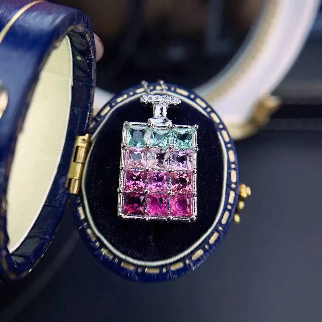 KJJEAXCMY Jewelry Natural Women's Tourmaline Pendant 925 silver inlay Colorful and splendid Crystal pure fire flash explosion