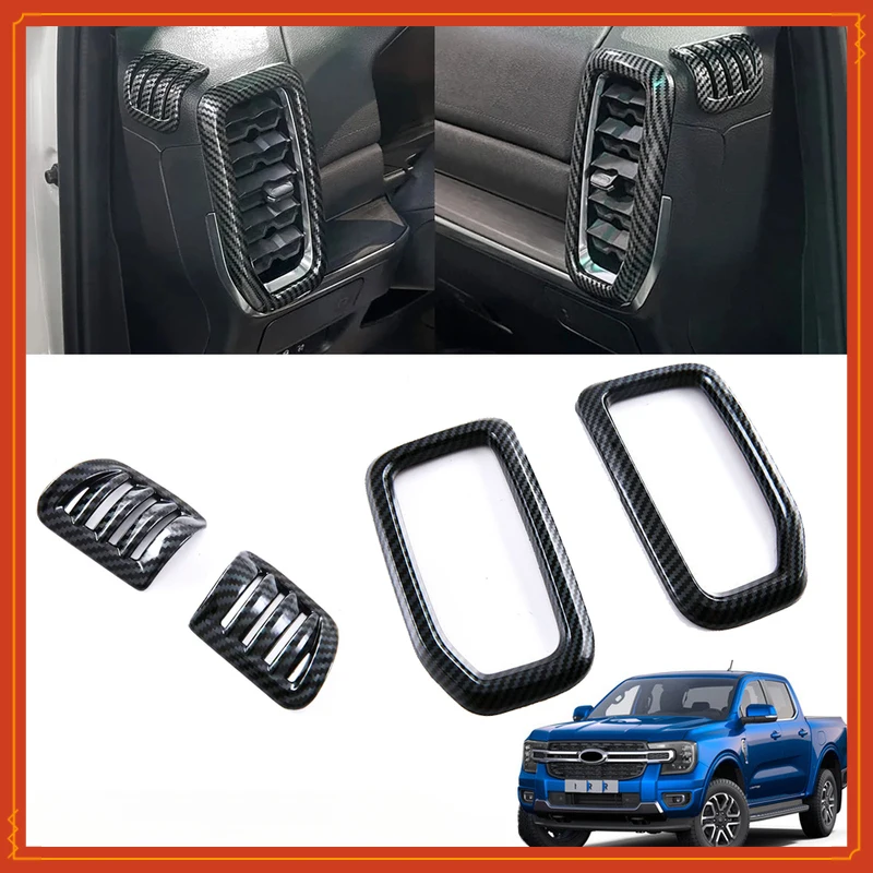 ABS Carbon Fiber Color Dashboard Air Outlet AC Vent Frame Trim Cover For Ford Ranger T9 Everest 2023 2024 Auto Accessories