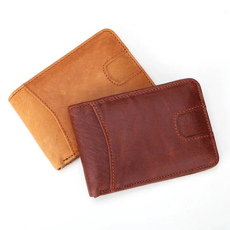 New Casual Genuine Leather Small Wallet For Men Male Slim Purse Man Credit Card Holder Mini Pocket Money Bag 4 Colors