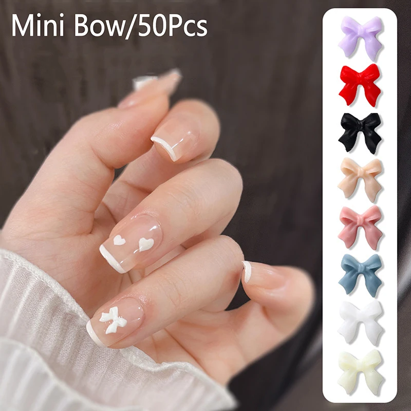 50 pz arco resina Nail Art decorazione 3D crema colore Bowknot Nail Charm ornamento gioielli Manicure fai da te accessorio classico