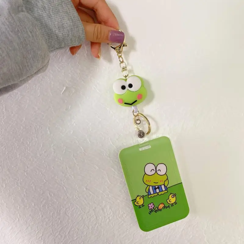 Sanrio KEROKERO KEROPPI Cute Frog Student Card Holder Kawaii Creative Retractable Card Holder Bus Card Access Card Holder