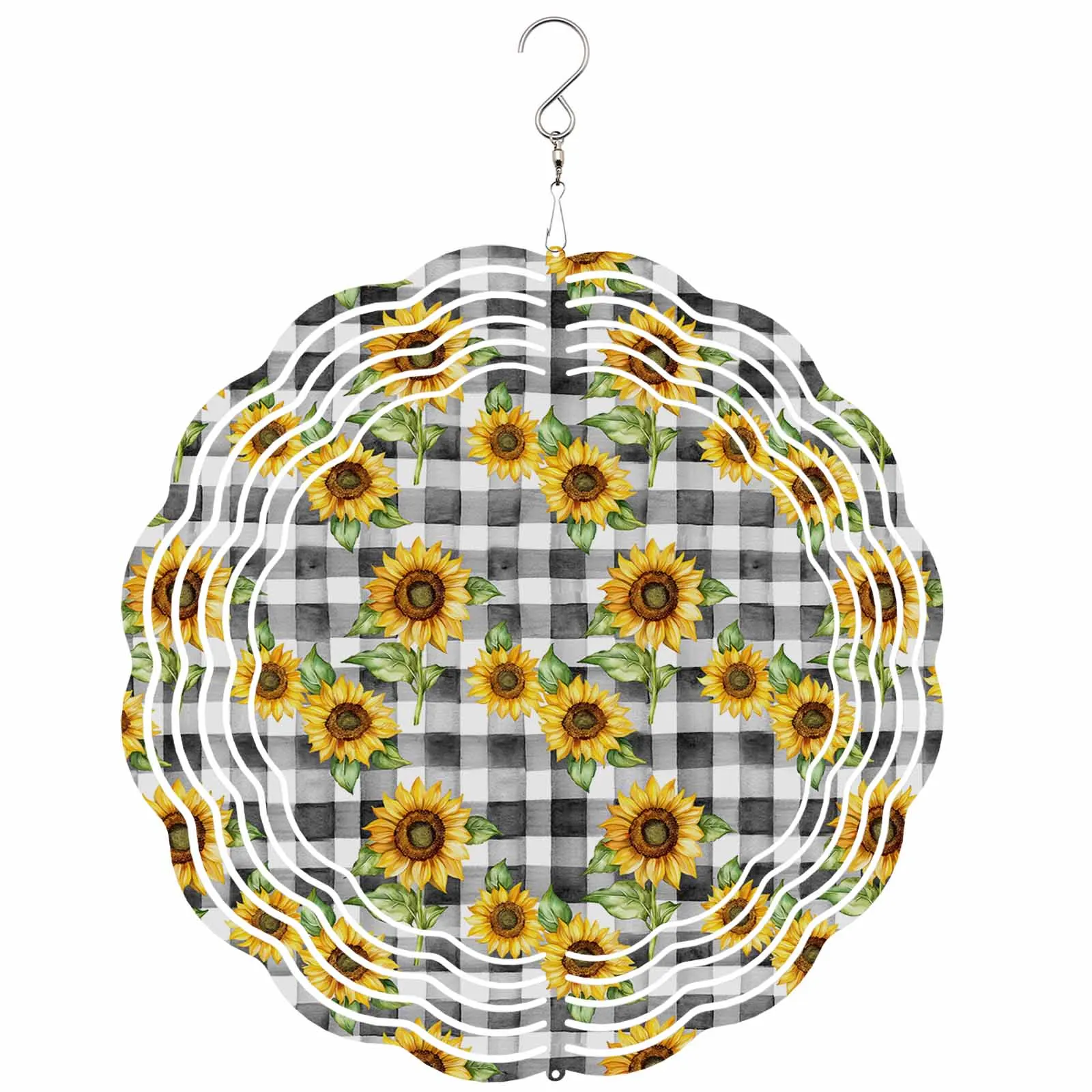 

Country Sunflower Daisy Stainless Steel Hanging Decorations For Home 3D Rotating Wind Spinner