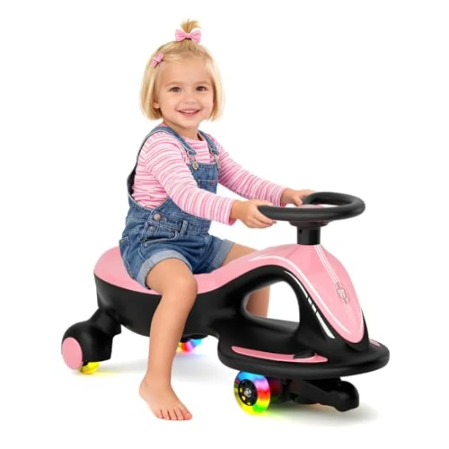 Toddler ride-on toy for indoor/outdoor use, ABS plastic body, pink color, 12V rechargeable battery with anti-rollover design an