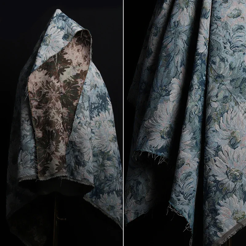 

Washed Denim Cotton Jacquard Fabric Oil Painting Pastoral Dress Pants Coat Fashion Design Sewing Wholesale Cloth by the Meter