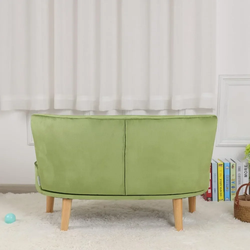 Canapé 2 Places avec Tissu Velours pour Enfant, Chaise avec Cadre en Bois, Cadeau pour Enfants de 3 à 6 Ans, Longueur 35.6 Pouces, Vert Ange