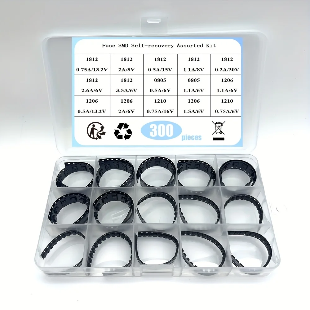 300Pcs 1812 1206 0805 1210 15Values 0.7A 0.5A 0.2A 2A 1.1A 2.6A 3.5A SMD Resettable Fuse PPTC PolySwitch Self-Recovery
