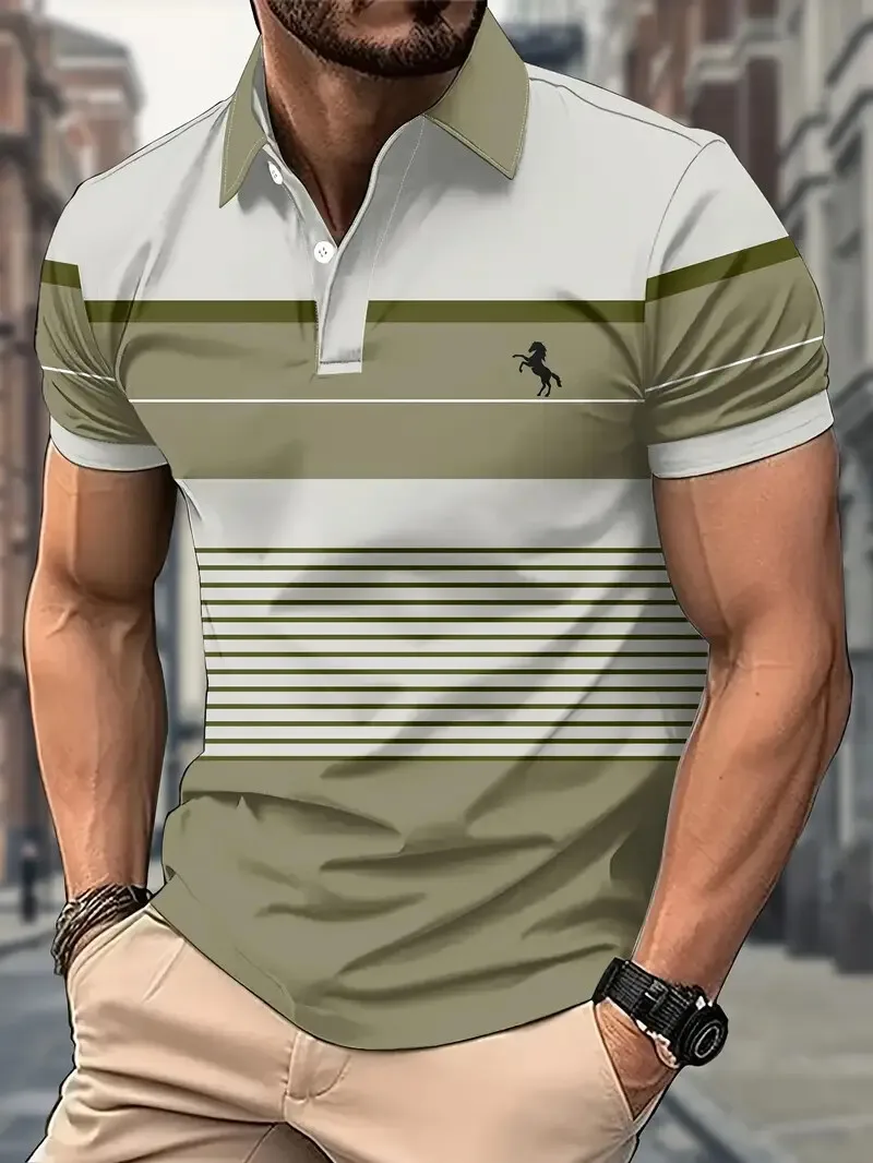 

Summer New Men's Polo Shirt Horse Logo 3d Print Men's Button Polo Casual Short Sleeved Fashion Top Daily Street Men's Clothing