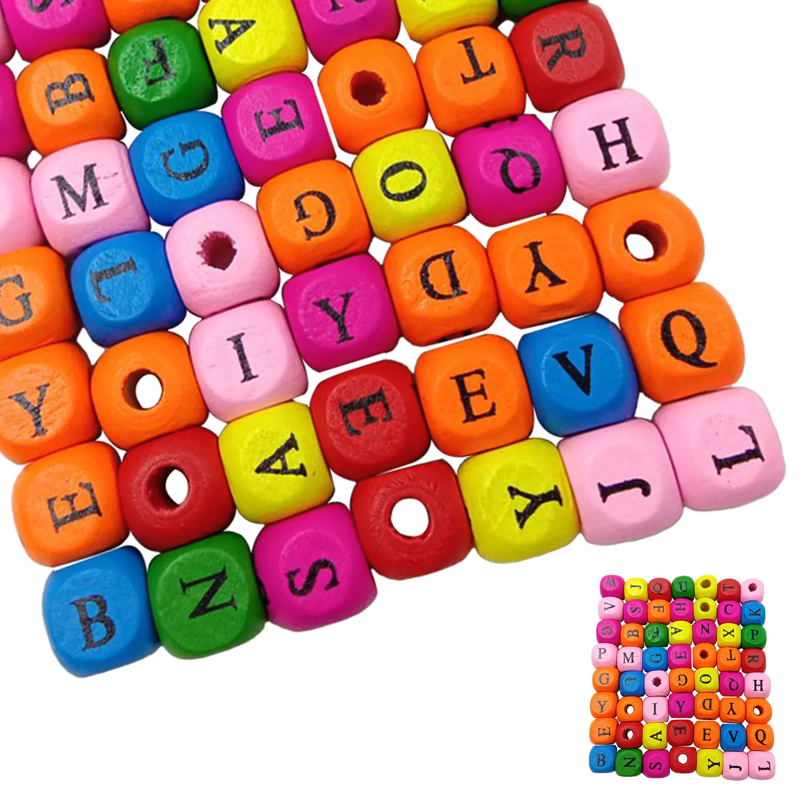 

200Pcs Multicolor Wooden Letter Beads Square Cube Beads DIY Jewelry Making for Bracelet Crafts Wooden Square Bead