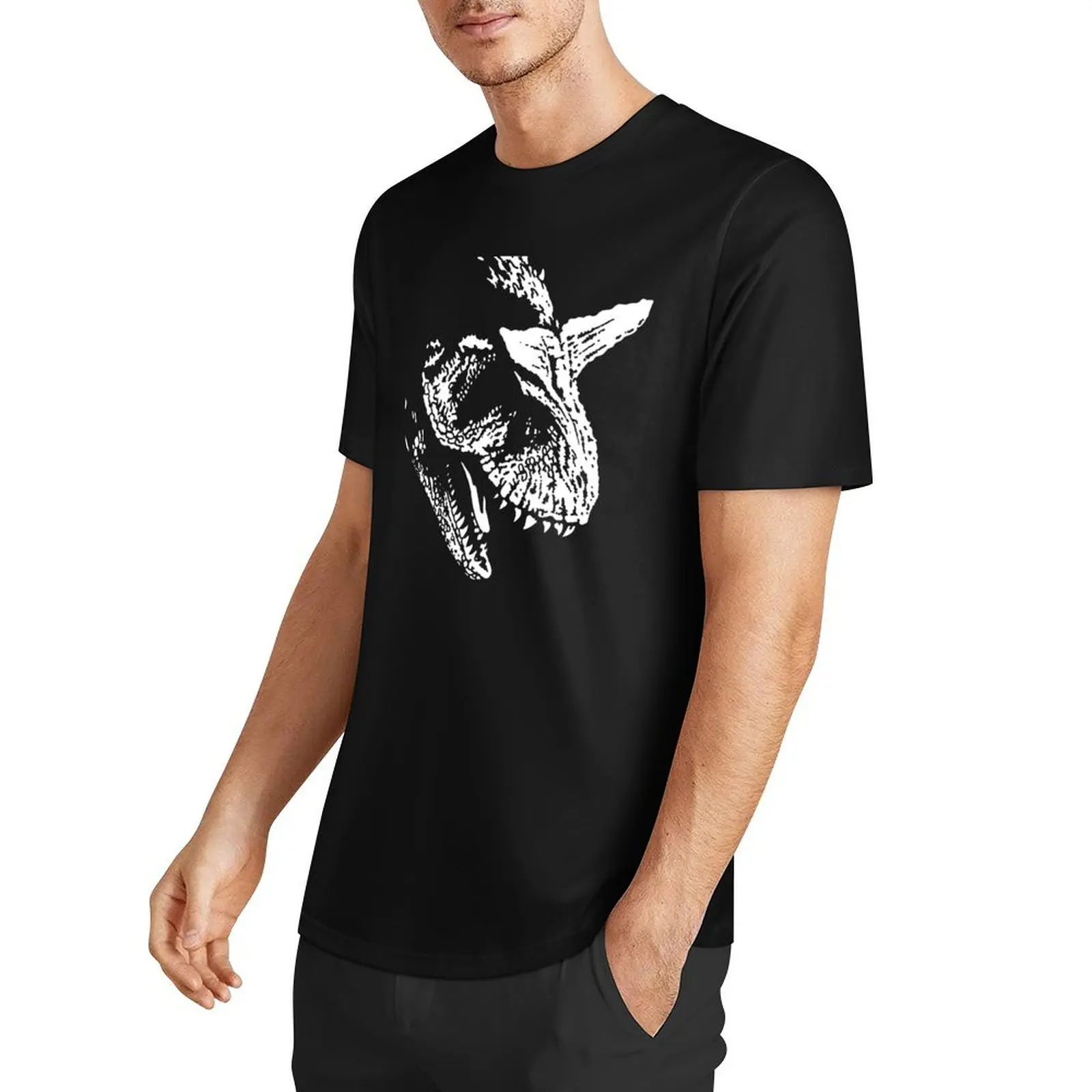 Carnotaurus Roaring Dinosaur Black & White T-Shirt anime figures aesthetic clothes mens clothing