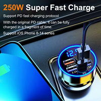 250W Car  Fast Charging Adapter 5 Ports Type C PD Mini Car Charger Lighter for Huawei OPPO Oneplus iPhone 14 Pro Max 13 12 11