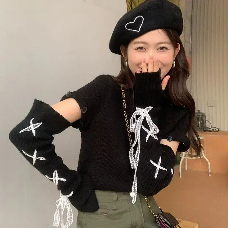 Pullovers Women Lace-up Pure Daily Korean Style Lovely Personality Tops Special Charming Simple All-match Autumn Ladies Leisure