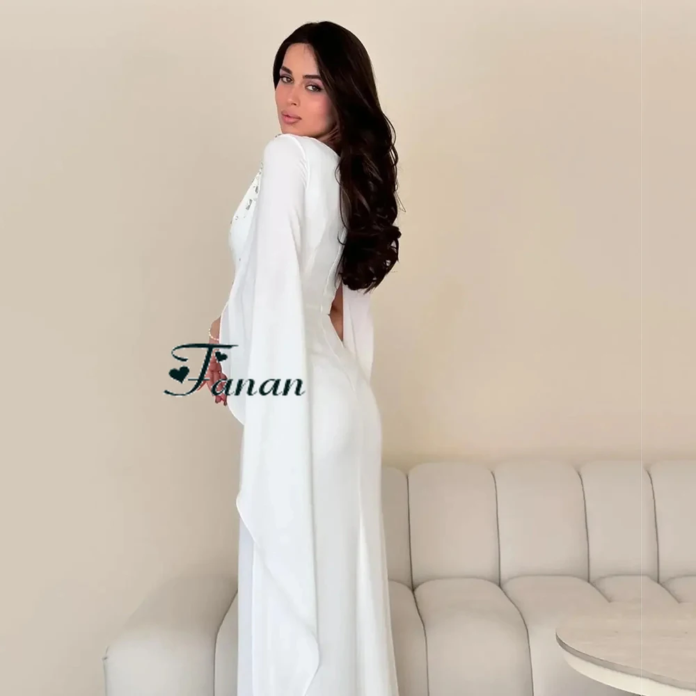 Customized Yipeisha Mermadi Sexy White Evening Dresses Crystal Irregular V-neck With Sweep Train Long Sleeves Floor Length Party