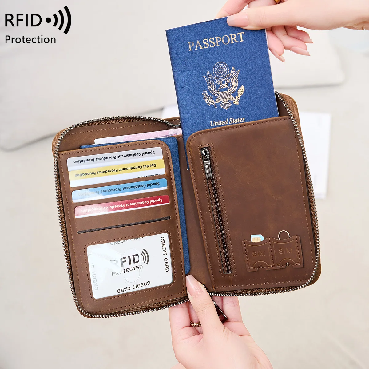 

RFID-кисть безопасности, зажим для паспорта, ретро, большая емкость, для хранения документов, на молнии, многофункциональный дорожный кошелек для паспорта