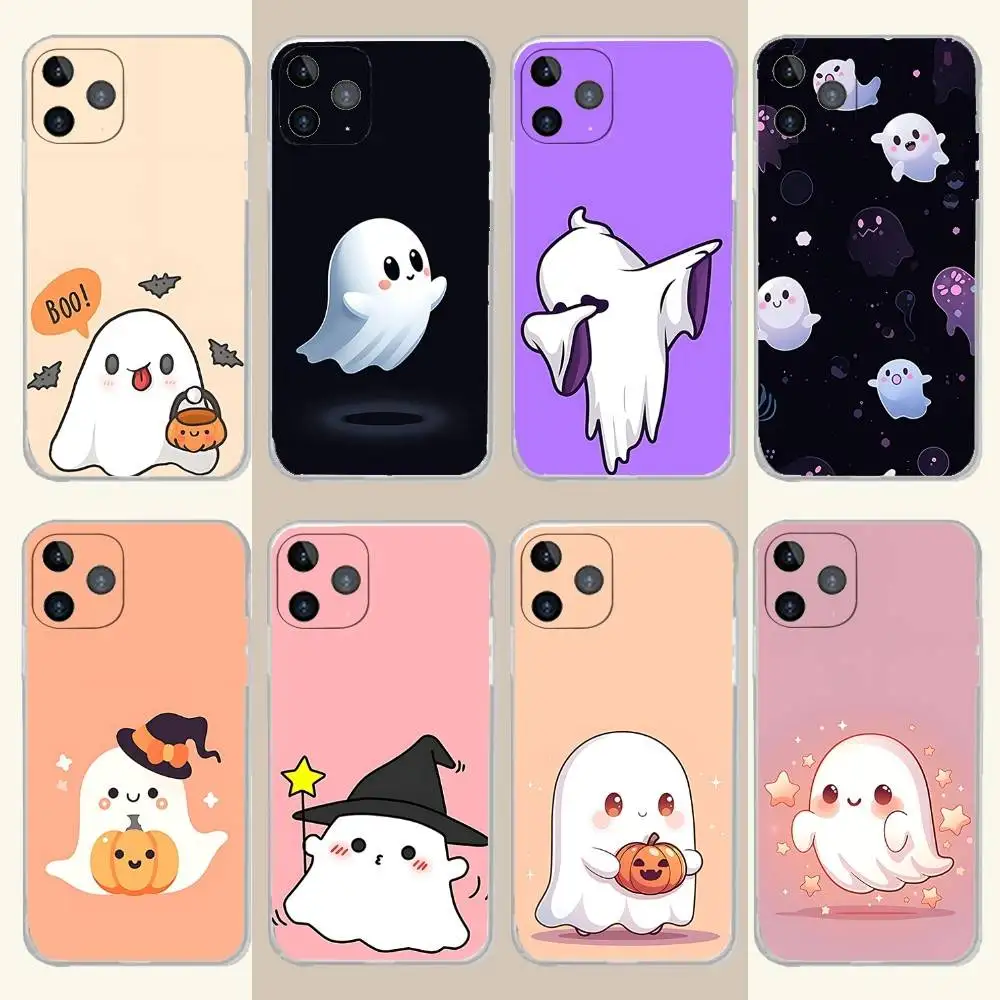 

Halloween Ghost Phone Case For iPhone 17,16,15,14,13,12,11 Pro,Max,Plus,X,XS,XR,SE4,E Mini Transparent Soft Cover