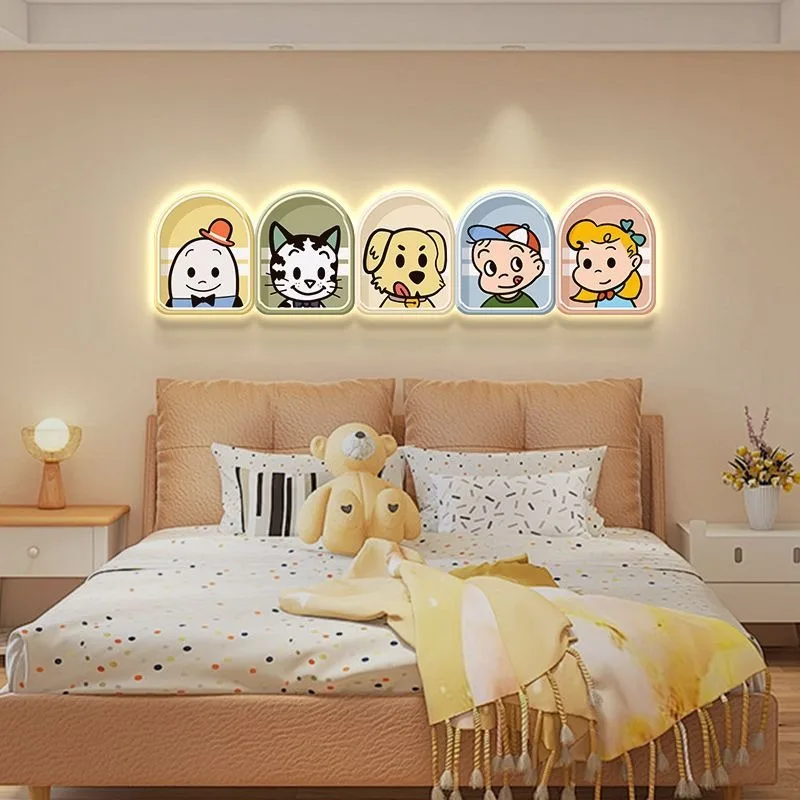 Dopamine bedroom decoration painting, cream wind cartoon ins room wall painting, ambient light painting bedside mural