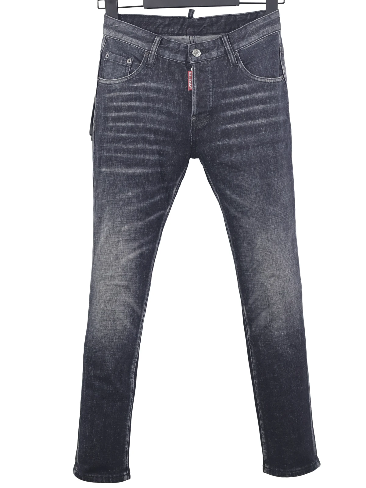 

6092 Four Seasons New D2 Jeans Men's Washed Ripped Patch Paint Three-Dimensional Cut Slim Black