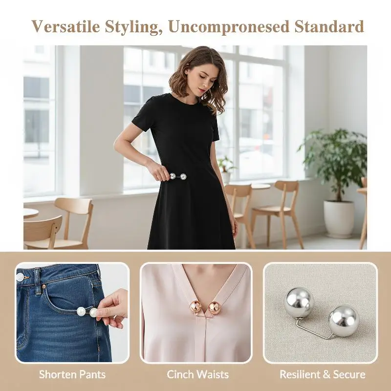 2PCS No Sew Pearl Sleeve Clips Non Slip Strong Hold Garment Fasteners for Shortening Long Sleeves Shopping Trips
