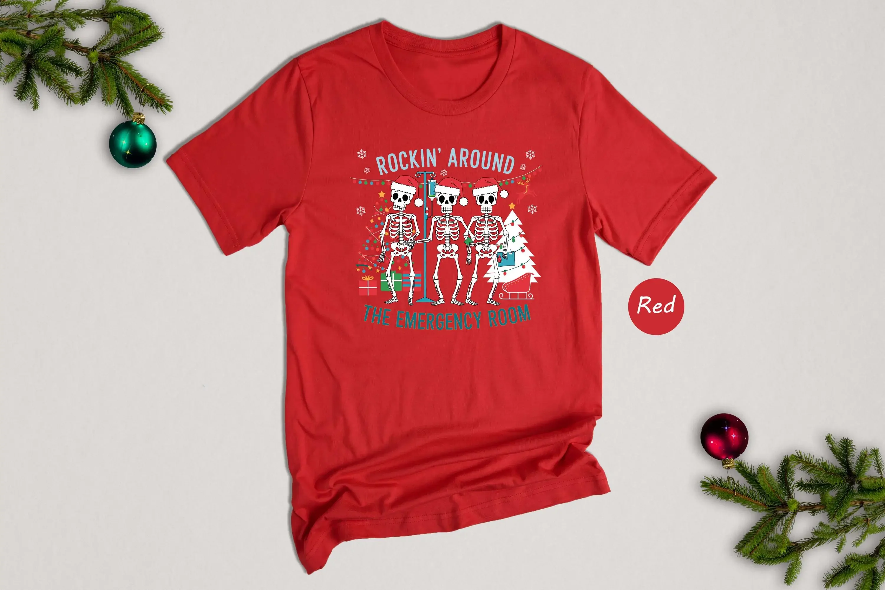 Rockin Around The Emergency T Shirt Christmas Er Nurse Tech Department For