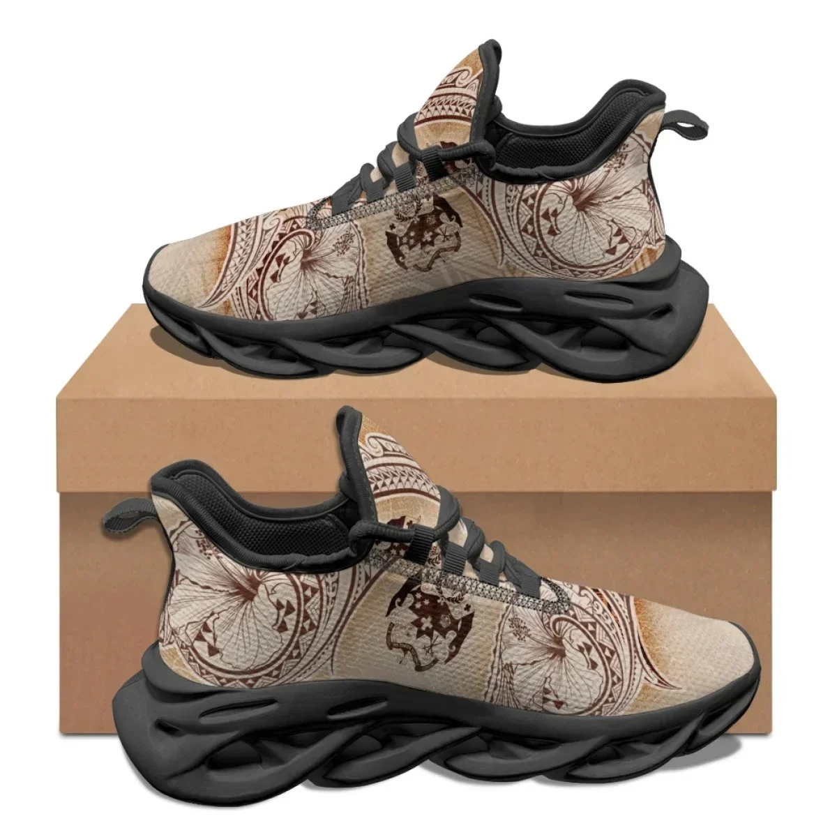 Tonga Sneakers for Women Hibiscus Flowers Vintage Style Print Student Outdoor Running Shoes Breathable Lace-Up Casual Shoes 2023
