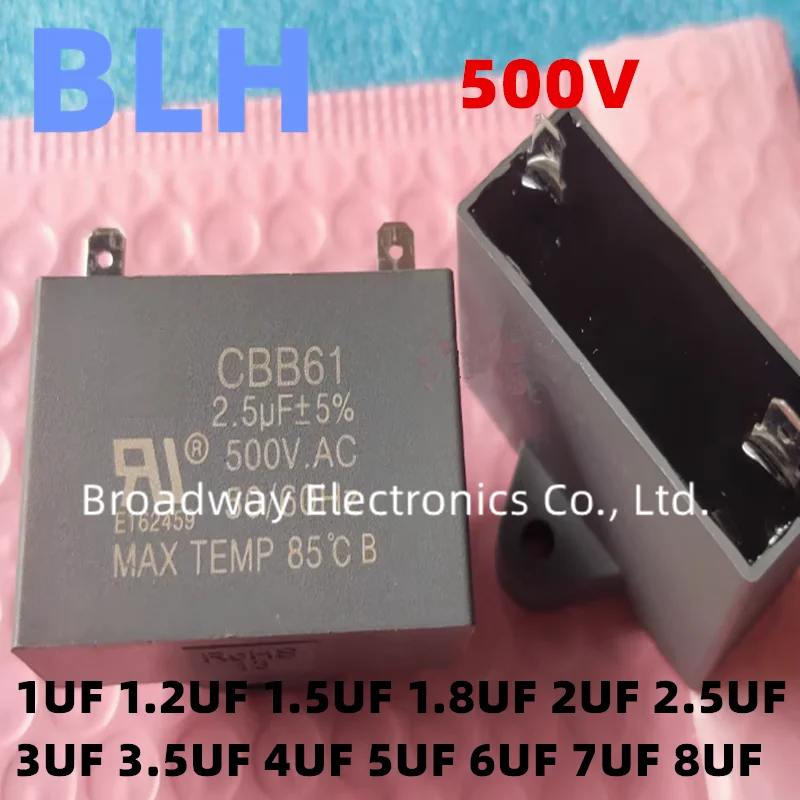 CBB61 Air Conditioning Fan Capacitor 500V 1UF 1.2UF 1.5UF 1.8UF 2UF 2.5UF 3UF 3.5UF 4UF 5UF 6UF 7UF 8UF