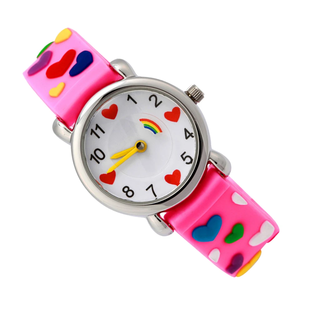 

-friendly Quartz Watch Durable Safe Cartoon Heart Pattern Accurate Timekeeping Birthday Gift Children Wristwatch