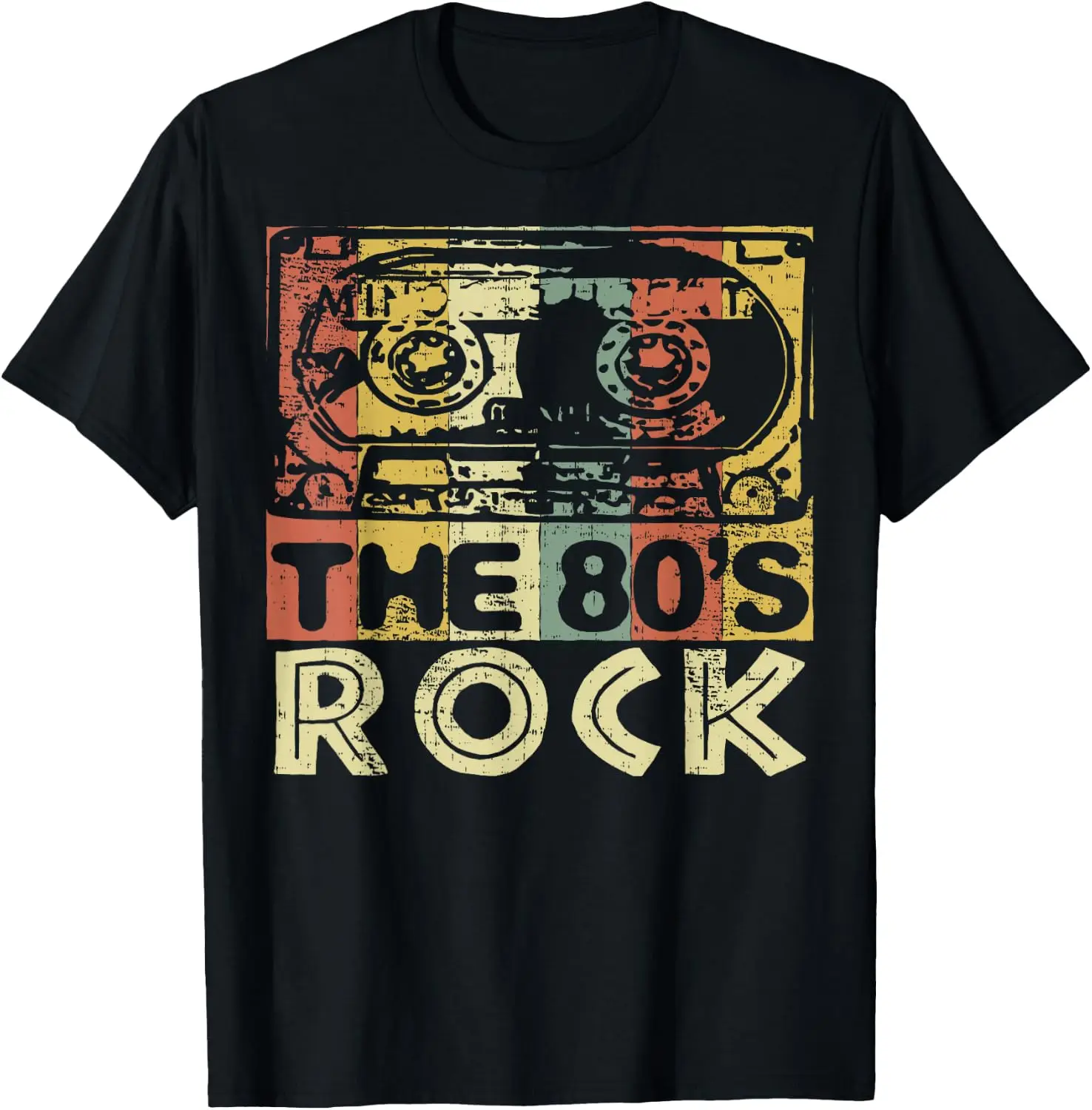 The 1980S Rock! Fun Gift Tape Cassette Design T-Shirt Men Vintage Graphic T‑Shirt, Casual Crew Neck Short Sleeve Retro Art Print Tee, Classic Distressed Style Printed Top