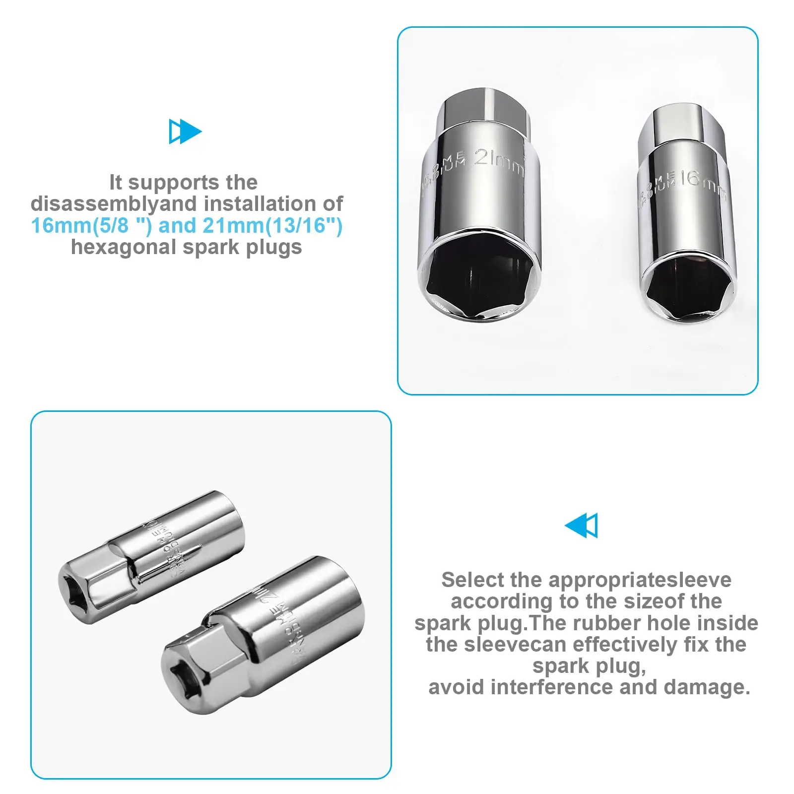 3 In 1 Car Motorcycle Spark Plug Wrench Set T Handle 5/8 Inch 13/16 Socket Removal Tool Universal Joint Hand Tool view 5