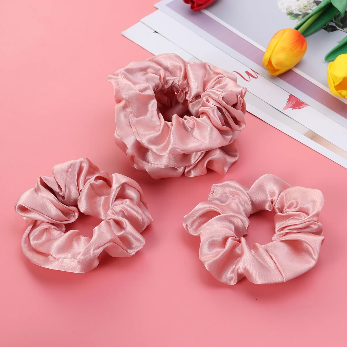 

5 Pcs Silk Hair Ties Solid Color Elastic Stretch Rope Ribbon at Night Ponytail Holder Girl Women Child