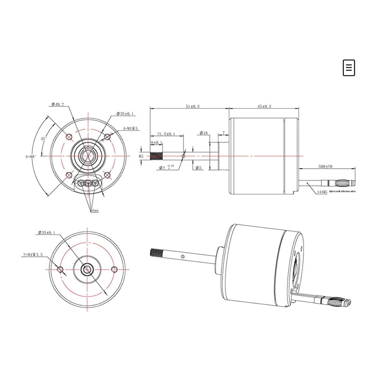

New 3C- 5045 Motor 120kv Waterproof Brushless Motor Max 720W for Underwater Robot Eboat Efoil Lifeboat