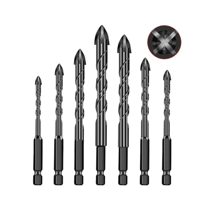

Tungsten steel four blade cross drill bit concrete drill bit set cement ceramic tile glass ceramic hexagonal handle opening
