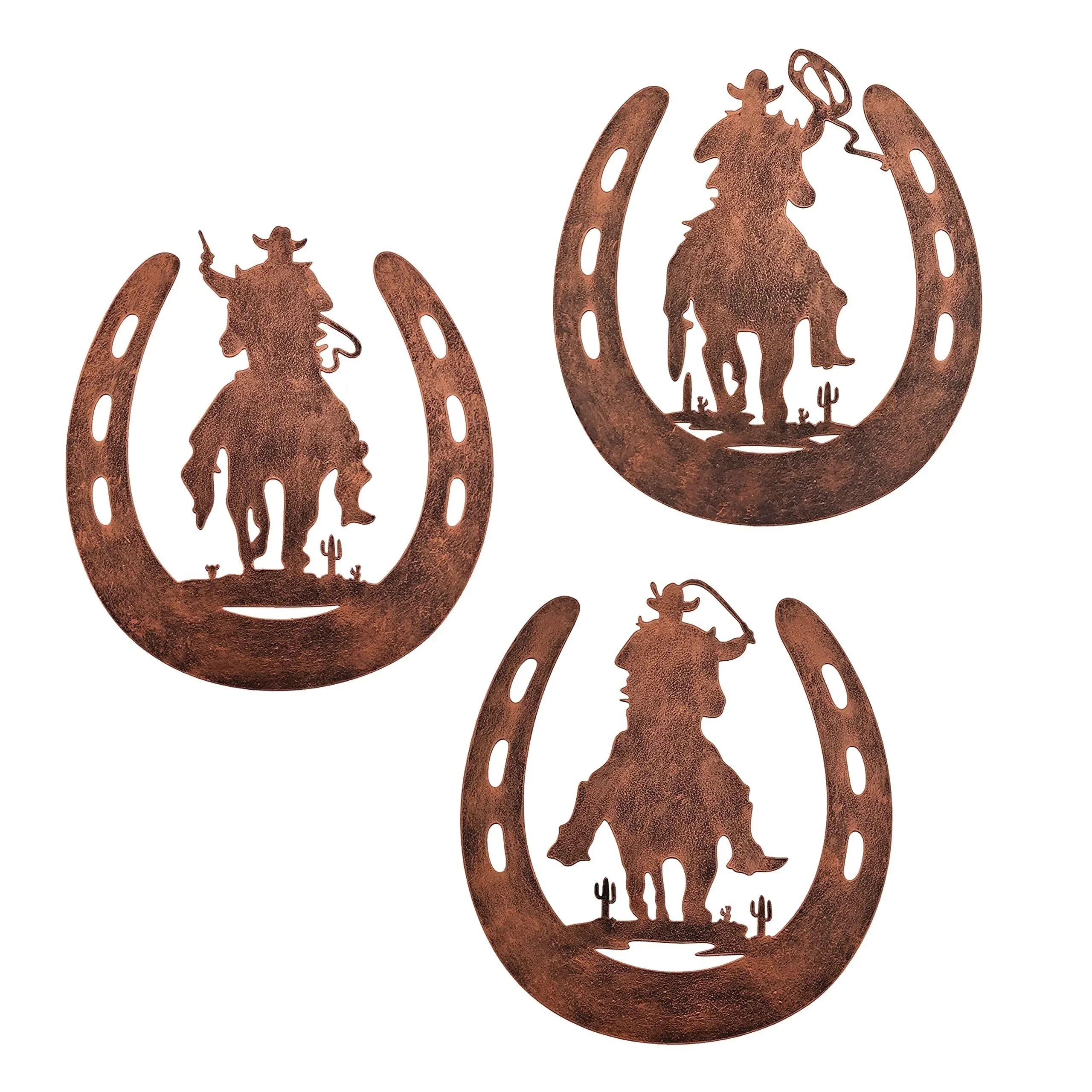 Herradura de Metal para decoración del hogar con vaquero, decoración de herradura de estilo rústico occidental colgante para dormitorio, sala de estar y baño