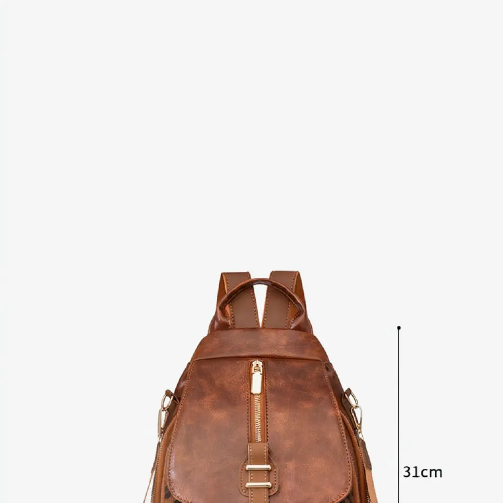 Waterproof Retro Women Backpack Fashion Large Capacity School Bag Casual Travel Rucksack Contrast Color Soft PU Leather Daypack