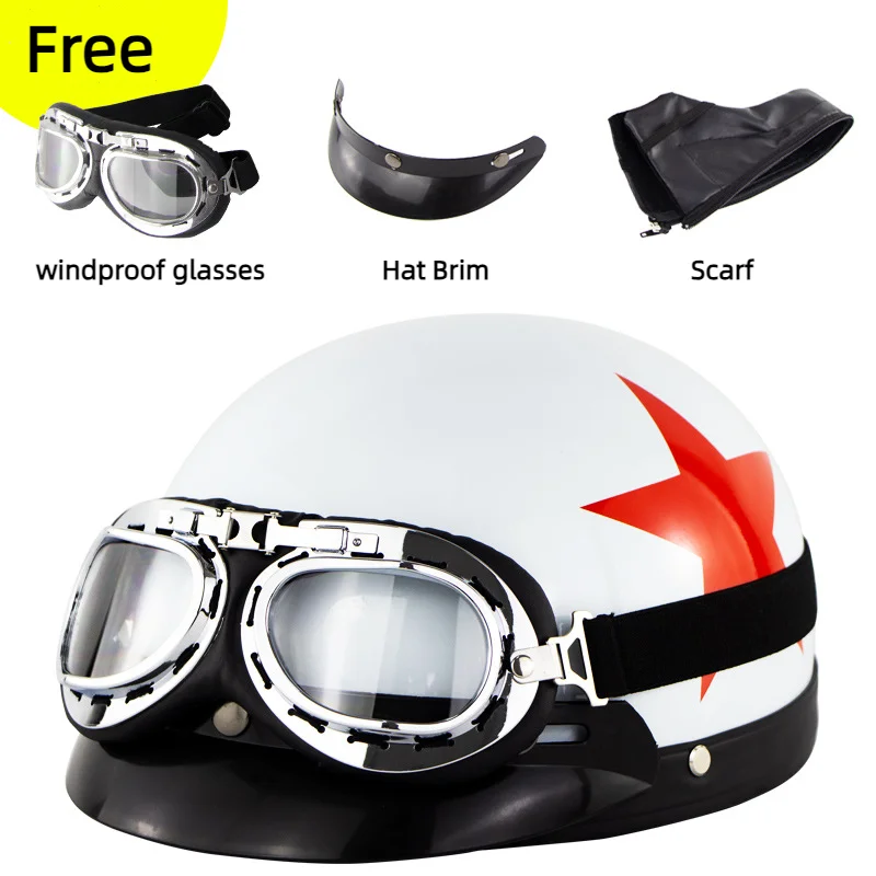 Motorcycle Helmet Riding Sun Helmet Half Helmet Summer Helmet Send Free Windshield Goggles Scarf Hat Brim Motorcycle Accessories