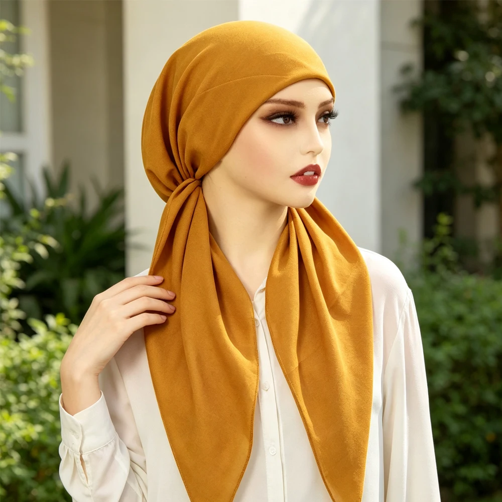 Women Turban Headscarf Soft Stretch Head Wrap Ladies Muslim Hijab Cap Chemo Headwear Hair Loss Adjustable Head Cover Daily Wear