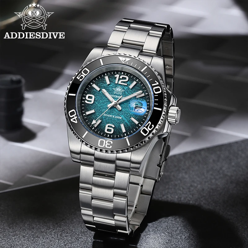 ADDIESDIVE Men's Diver Quartz Watch 41mm Waterproof 20Bar Super Luminous Wristwatch AD2513 Stainless Steel Fashion Watches Gift