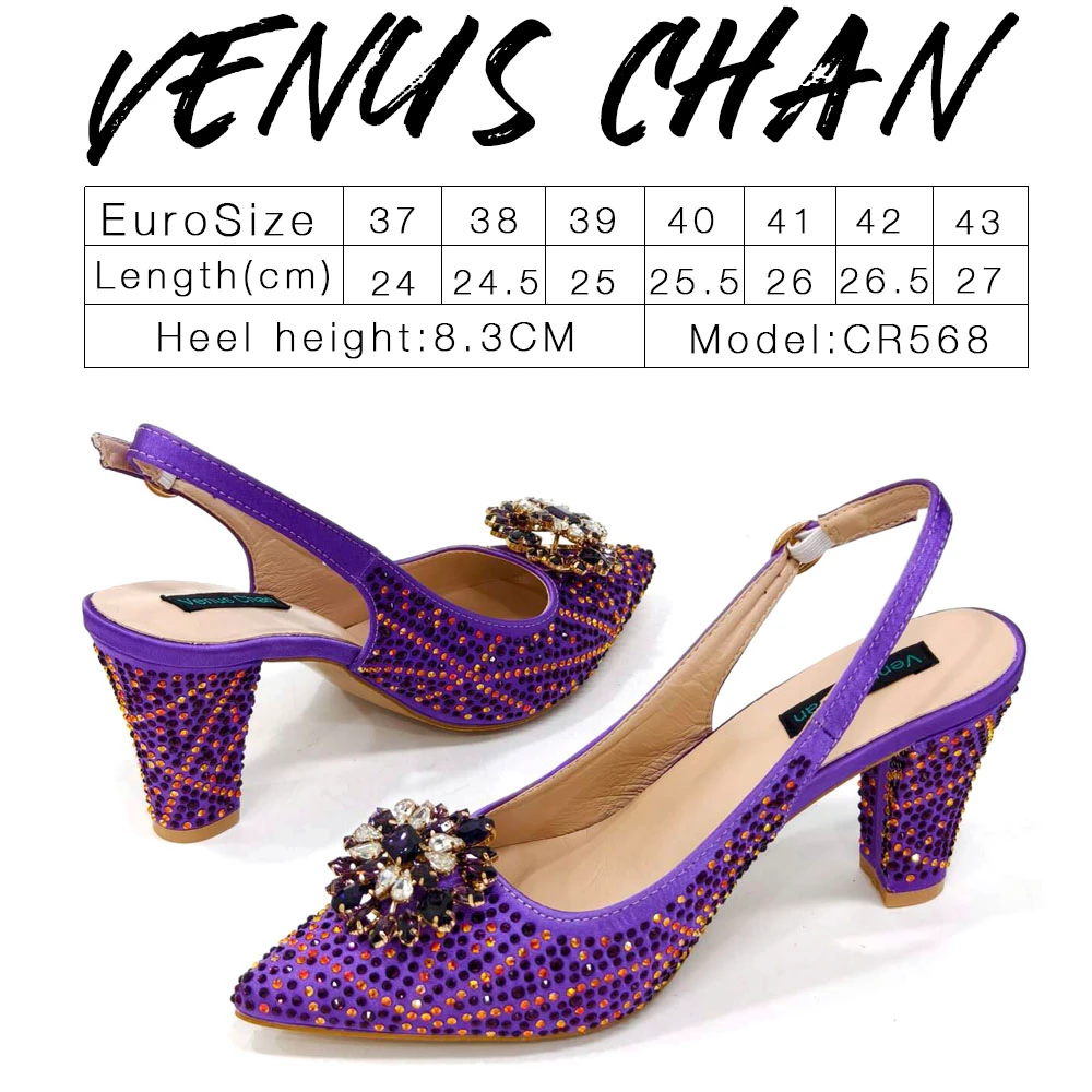 Venus Chan Nigerian Women Heel Party Ladies Italian Design Shoes And Bag Set Decorated with Rhinestone Handbag Wedding Party